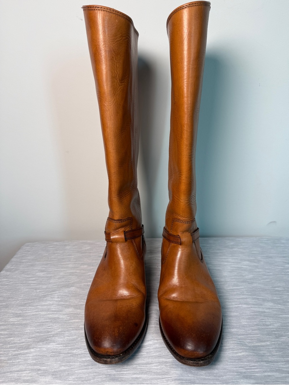 Frye Lindsay Plate Cognac Honey Leather Knee High Riding Boots Sz 7 - Picture 6 of 14